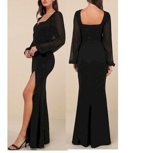 Lulus Composed Elegance Black Balloon Sleeve Mermaid Maxi Dress Small NWOT